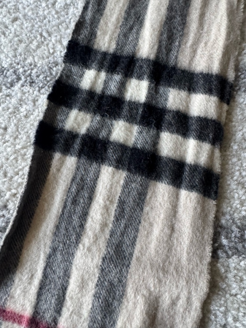 Burberry Classic Check Fringe Scarf in Beige, Black & Red - Picture 7 of 10